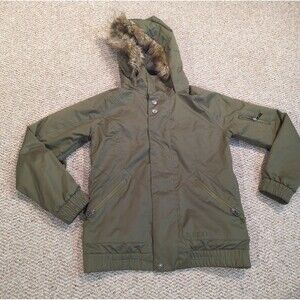 Burton Dryride Jacket Coat Womens Medium Green Faux Fur Trim Parka Ski Snow